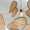 Pendant Lamps Rattan Weaving Hanging Lamps for Ceiling Wicker Lamp Petals Pendant Lights Flower Japan Style Chandelier Loft Home Decorations YQ240201