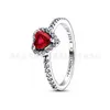 Anello originale con nuovo fascino alla moda in argento da 925 libbre, anello in argento a cuore rosso, anello a cuore in oro rosa con diamanti pieni da donna, regalo per figlie e famiglia