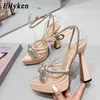 Arrived Rhinestone Glitter Eilyken 491 Women Pumps Fashion Pointed Toe Crystal PVC Transparent Sandals High Heels Female Shoes 240125