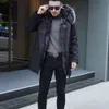 Designer Winter Parker Mens Mid Length Haining Fur Integrated Thickened Black Hair Overcoming Coat B6NX