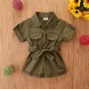 Ensembles de vêtements Enfants Baby Girls Vêtements Solide Couleur Coton Combinaison Bouton Avant Short à manches courtes Body Taille effilée Été 1-6 ans