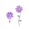 Studörhängen Kvinnor Blomma Asymmetriska S925 Sterling Silver Gold Zircon Purple Daisy Asymmetrical Earring Gemstone Jewelry