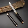 Ny liten Damascus Fixat Blade Knife Tanto Point Blade Wood med mässing Huvudhandtag utomhus camping vandring edc ficka raka knivar bästa gåva