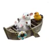 Decorative Figurines Nordic Resin Boating Rabbit Simulation Animal Garden Ornaments Courtyard Pond Floating Fish Tank Surface Landscaping