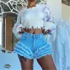 Frauen Shorts Frauen 2024 Sommer Sexy Push Up Hohe Taille Denim Plus Größe Ausgestellte Dünne Schicht Quaste Ripped Indie Jean s-3XL