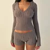 Mulheres Tracksuits 90s Vintage Zipper Cardigans Com Capuz Outfits Cottage Kink Malha 2 Peça Set Mulheres Cropped Sweater Pullovers Slim Fit