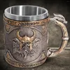 Muggar viking krigare stil öl mugg medeltida drake harts rostfritt stål retro skalle tankard kaffe te cup örn