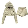 Pantalon de deux pièces pour femmes Designer Marque Début du printemps Nouveau Beau Casual Triangle Logo Amovible Hood Pocket Jacket Work Shorts Set 4Q75