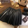 Etekler Kahverengi Pu Deri Pileli Kısa Etek Kadınlar için 2023 Faldas Mujer de Moda Yüksek Bel A-Line Mini Etekler Vintage Chic Kore YQ240201