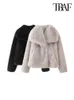 TRAF-укороченная женская куртка из искусственного меха, плотное теплое пальто, женская верхняя одежда на кнопках с длинными рукавами, шикарные модные топы 240122