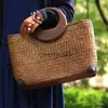 Shoulder Bags Straw Bag Raan Wooden andle Retro Woven Bucket Large Vacation BeacH2421