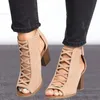 Women Square Heel Sandals Peep Toe Hollow Out Chunky Gladiator med rem Black Spring Summer Shoes HVT791 240119