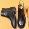 Bottines en cuir véritable pour hommes, chaussures noires de haute qualité, fermeture éclair, tête carrée