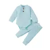Kläder sätter höst baby solid färgkläder set flickor långärmad o-hals jumpsuit elastisk midja byxor med bow-knot