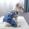 Cão vestuário gato macacão retalhos pet bodysuit confortável decorativo bonito dos desenhos animados urso padrão denim