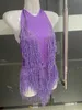 Sparkly Party Romper Kristallen Franjes Body Sexy Kwastje Turnpakje Jazzdans Kostuum Stadium Slijtage Danser Prestatie Show Doek 240130