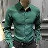 Moda botões cor sólida turn-down colarinho blusa de manga longa roupas masculinas casual temperamento magro camisas formais 240201
