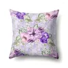 Kissen Violett Blumen Design Bezug Anpassbar Polyester Stoff Schöner Bezug Sofa Dekorativ Zuhause Schönheit Frauen Geschenk