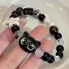 Charm Bracelets Cute Black Cat Braided Rope Wristband Natural Stone Beaded Cartoon Animal Couple Party Accessories Jewelry