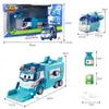 Super Wings Marcs Garbage Cleaning Truck 3in1 Street Sweeping Patrol Waste Recycling Mode Transformation Kid Toy 240119