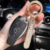 Keychains Lanyards Bling Crystal Number Keychain Anti-Lost Rhinestone Phone Number Tag With Holder Key Rings Holder Women Car Keyring Accessories Q240201