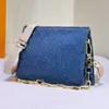 Сумка на ремне с цепочкой Coussin Underarm Denim Blue Hobo Винтажная дизайнерская сумка Кошелек Сумки для покупок Сумки через плечо Молния Женский кошелек Регулируемый ремень