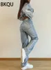 Dżinsy damskie Bkqu metaliczne wysoką talię proste kobiety 2024 Autumn Printing luźne szerokie nogi dżinsowe spodnie streetwear harajuku vintage