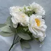 Decorative Flowers Artificial Peonies Bridal Silk Rose Bouquet DIY Wedding Home Garden Decoration Accessories Autumn Hydrangea Fake Plants