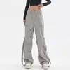 Pantalon femme taille élastique femme pantalon haute Cargo élégant rétro surdimensionné jambe droite conception avec pour la mode