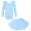 Stage Wear Enfants Filles Danse Justaucorps Ballet Robe À Manches Longues À Volants Épaule Justaucorps Maille Tutu Jupe Coton Gymnastique Body