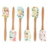 Baking Tools Printed Pattern Cake Scraper Silicone Cream Pastry Spatula Wooden Handle Butter Spreader Kitchen Batter Pies Blender