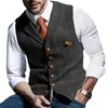 Herrvästar Tweed Suit Business For Men Waistcoat Vest Groomman Wedding Brwon Black Grey Jacket 240119