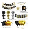 Party Decoration Black Gold Balloon PL Flag Birthday Layout Fish Tail Tassel Paper Flower Ball Five Pointed Star Package Decoration Em DHDH6