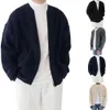 Masculino zip up malha cardigan forrado funil pescoço jumper camisola com bolsos casual e confortável clássico padrão sólido azul marinho 240130