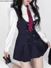 Conjuntos de roupas outono japonês kawaii uniforme escolar mulheres coreano bonito estudante universitário jk vintage camisa branca e cinta vestido 2024