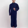 Etnik Giyim 2024 Müslüman Erkekler Uzun Kollu Stand Boyun Arap Geleneksel İslami Düz Renk Kaftan Maxi Dubai Jubba Thobe Abaya Eid