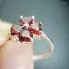 Cluster Ringen Natuurlijke Echte Granaat Ring Liefde Hart Bloem Stijl 925 Sterling Zilver 0.4ct 4 Stuks Edelsteen C981810