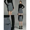 Skirts Toyouth Women Woolen Skirt 2023 Winter High Waist A-shaped Slim Contrast Color Fashion Warm Advanced Dark Gray Miniskirt YQ240201