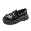 Girls Princess Black Loafers Shoes Child Glossy Student Shoes Classic Metal Chain Kids Fashion Casual Toddler British Mary Janes 240129