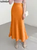 Rokken VONDA Elegante Effen Kleur Vrouwen Satijn Hoge Taille Casual Maxi Bodems 2024 Zomer Geplooide Losse Streetwear Lang