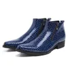 Fashion Man Ankl Boot Genuin Leather Double Zip Crocodile Pattern Men Shoes Black Blue Wingtip Lether Dress Boots