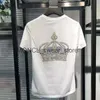 Men's T-Shirts Crown Rhinestones T Shirts Men Short Sleeve Fashion Man Streetwear O Neck Slim Cotton Tshirts Plus SizeH2421