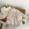 Clothing Sets 2024 Korean Winter Infant Girls 2PCS Clothes Set Cotton Floral Lace Padded Jacket Sleeveless Frock Suit Toddler Outfits