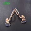 Dangle Earrings VISTOSO 14K 585 Rose Gold For Women Sparkling Diamond Emerald Blue Sapphire Leaves Drop Elegant Fine Jewelry