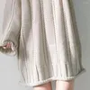 캐주얼 드레스 여성 드레스 스웨터 v- 넥 단단한 뜨개질 순수한 긴 소매 니트 느슨한 숙녀 가을 겨울 여자 옷