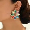 Orecchini a bottone colorati con strass lucidi grandi per le donne 2024 accessori per l'orecchio di gioielli vintage con piercing al fiore di moda coreana di lusso