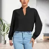 Women's Blouses Loose Fit Shirt Men's V Neck Stand Collar Long Sleeve For Fall Spring Soft Breathable Pullover Blouse Top Ol Commute