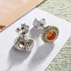 Boucles d'oreilles à clous pour femmes, petites boucles d'oreilles rondes Orange à la mode, avec zircone cubique brillante, accessoires simples et polyvalents pour adolescents, bijoux cadeaux