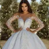 Klasyczna suknia ślubna dla kobiet 2024 SCOOP NEC DŁUGO ILUZJI Rękawy Frezowanie aplikacje błyszcząca suknia ślubna księżniczka vestidos de novia