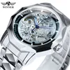 WINNER Montre squelette irrégulière en argent pour hommes, aiguilles lumineuses, mode Business, montres mécaniques automatiques, bracelet en acier inoxydable 240123